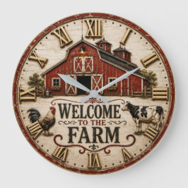 Reloj Redondo Grande Welcome to the Farm Rustic Red Barn Farmhouse