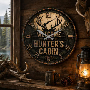 Reloj Redondo Grande Welcome to the Hunter's Cabin