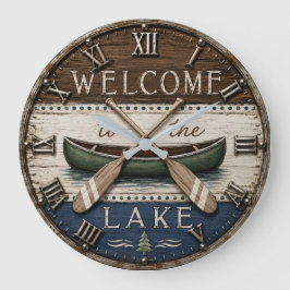 Reloj Redondo Grande Welcome to the Lake Canoe Rustic Cabin & Cottage