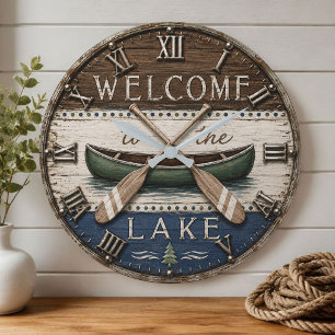 Reloj Redondo Grande Welcome to the Lake Canoe Rustic Cabin & Cottage