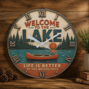 Reloj Redondo Grande Welcome to the Lake House Cabin Decor