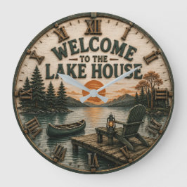 Reloj Redondo Grande Welcome to the Lake House Rustic Canoe Cabin