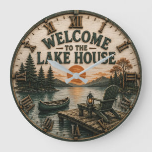 Reloj Redondo Grande Welcome to the Lake House Rustic Canoe Cabin