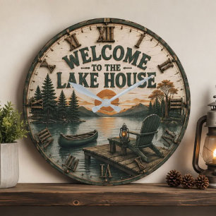 Reloj Redondo Grande Welcome to the Lake House Rustic Canoe Cabin