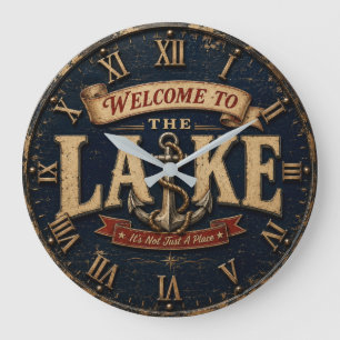 Reloj Redondo Grande Welcome to the Lake House Rustic Vintage Nautical 