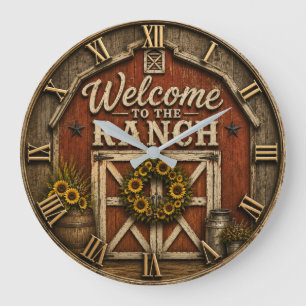 Reloj Redondo Grande Welcome to the Ranch Rustic Barn Door Farmhouse 