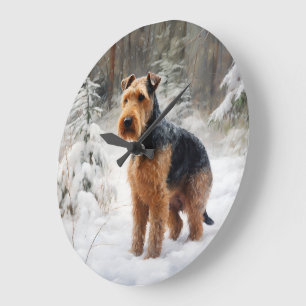 Reloj Redondo Grande Welsh Terrier Deja que nieve Navidad