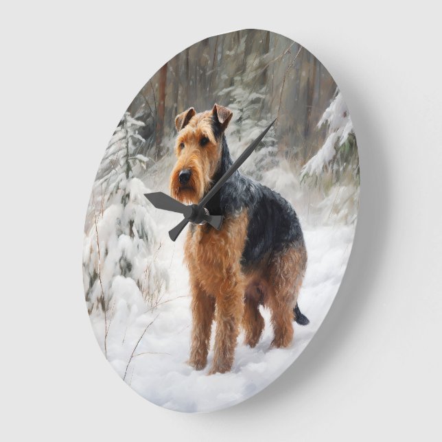 Reloj Redondo Grande Welsh Terrier Deja que nieve Navidad (Ángulo)