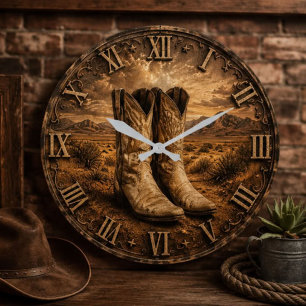 Reloj Redondo Grande Western Cowboy Boots  Ranch Farmhouse Southwest 