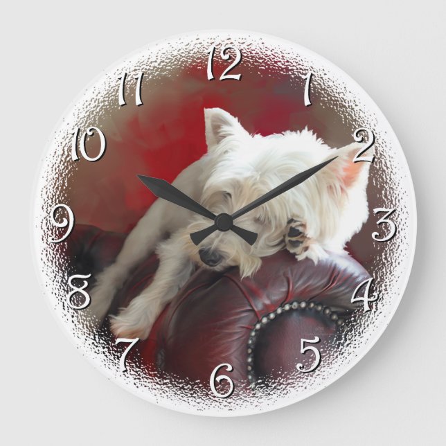 Reloj Redondo Grande Westie descansando (Anverso)