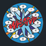 Reloj Redondo Grande WHAM Diversión Retro Cómic Arte Pop<br><div class="desc">Relojes divertidos y modernos de cómics de superhéroes pop que seguramente añadirán un toque de color a una variedad de habitaciones en su hogar u oficina. Una forma ideal de tratarse a sí mismo o a alguien que conoce con estos relojes de diseñador únicos y geniales de Comic Con. ¿Por...</div>
