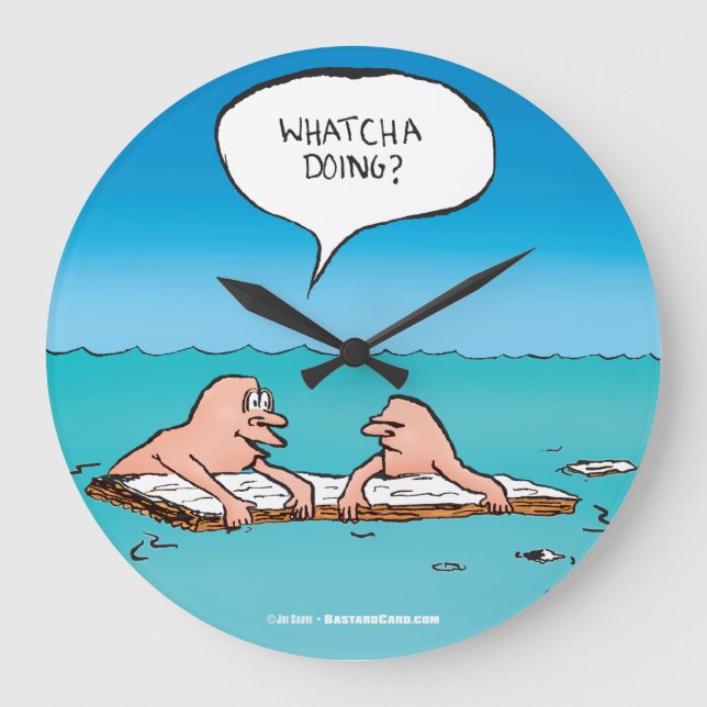 Reloj Redondo Grande Whatcha Doing? Funny Shipwreck Cartoon (Anverso)