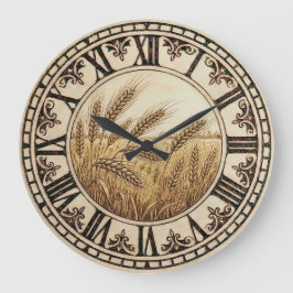 Reloj Redondo Grande Wheat Wall Clock | Farmhouse Decor 