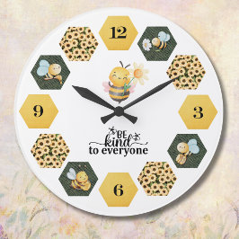 Reloj Redondo Grande Whimsical Bee Sunflower and Honeycomb