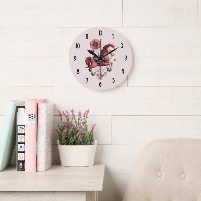 Reloj Redondo Grande Whimsical Carousel Horse Image (Sala de lectura)
