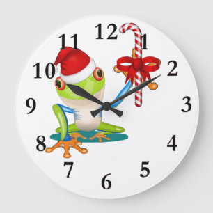 Reloj Redondo Grande Whimsical Christmas Frog and Candy Cane Wall Clock