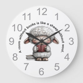 Reloj Redondo Grande Whimsical Cute Sheep Reading a Book