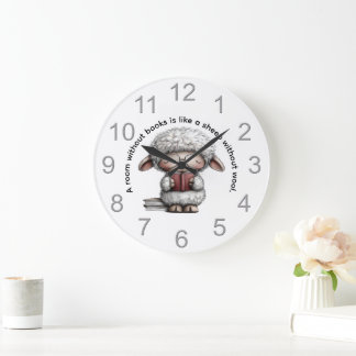Reloj Redondo Grande Whimsical Cute Sheep Reading a Book