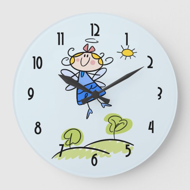 Reloj Redondo Grande Whimsical Happy Angel Fairy Flying Outside (Anverso)