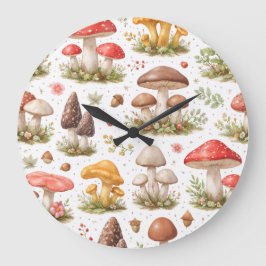 Reloj Redondo Grande Whimsical Mushroom Pattern – Vintage Botanical 