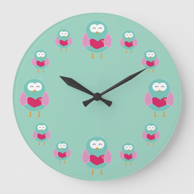 Reloj Redondo Grande Whimsical Owl Art Clock (Anverso)