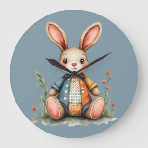 Reloj Redondo Grande Whimsical Patchwork Bunny Cottagecore Woodland