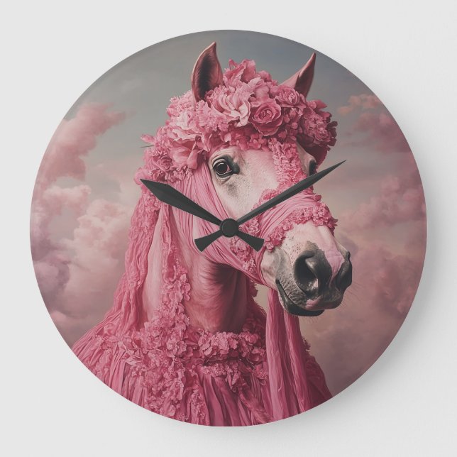 Reloj Redondo Grande Whimsical Pink Horse Wall Clock - Elegant Fantasy  (Anverso)