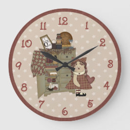 Reloj Redondo Grande Whimsical Primitive Raggedy Ann