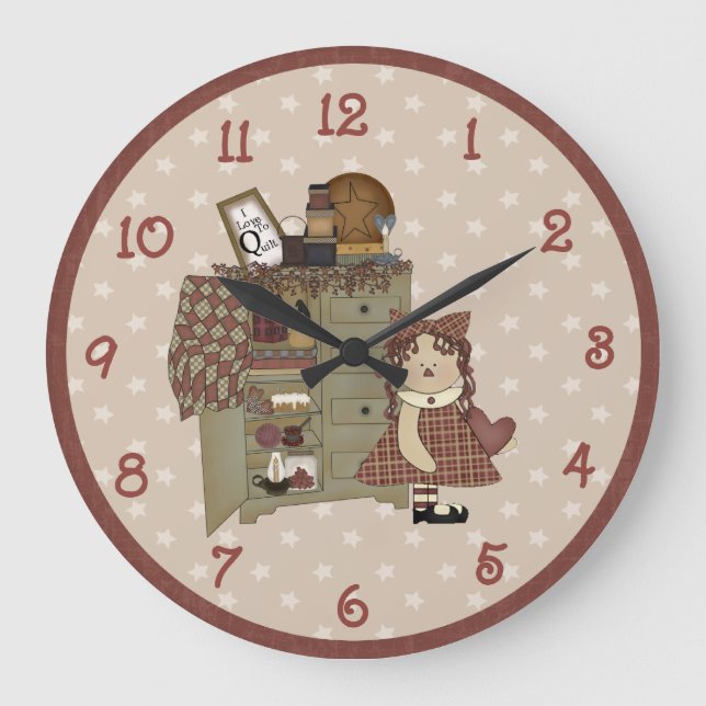 Reloj Redondo Grande Whimsical Primitive Raggedy Ann (Anverso)