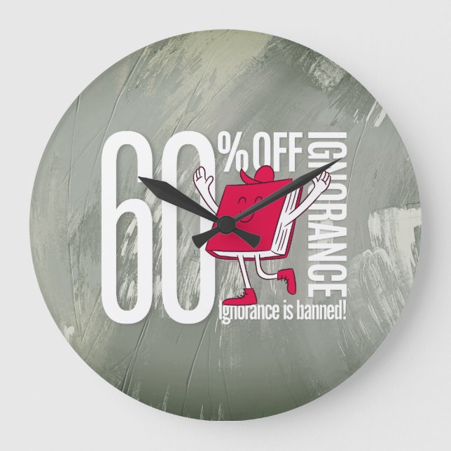 Reloj Redondo Grande Whimsical Red Book Ignorance is Banned Acrylic (Anverso)