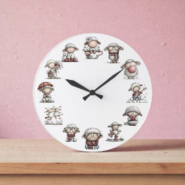 Reloj Redondo Grande Whimsical Sheep Farm Animal