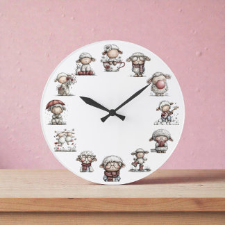 Reloj Redondo Grande Whimsical Sheep Farm Animal