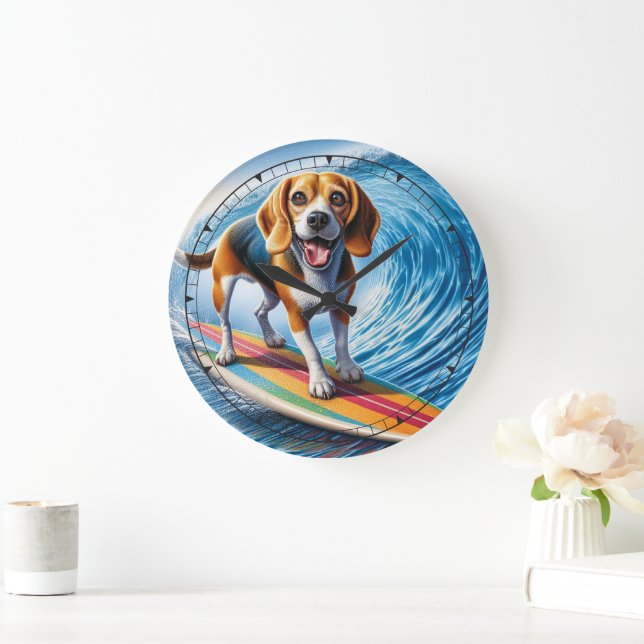 Reloj Redondo Grande Whimsical Surfing Beagle Clock (Hogar)