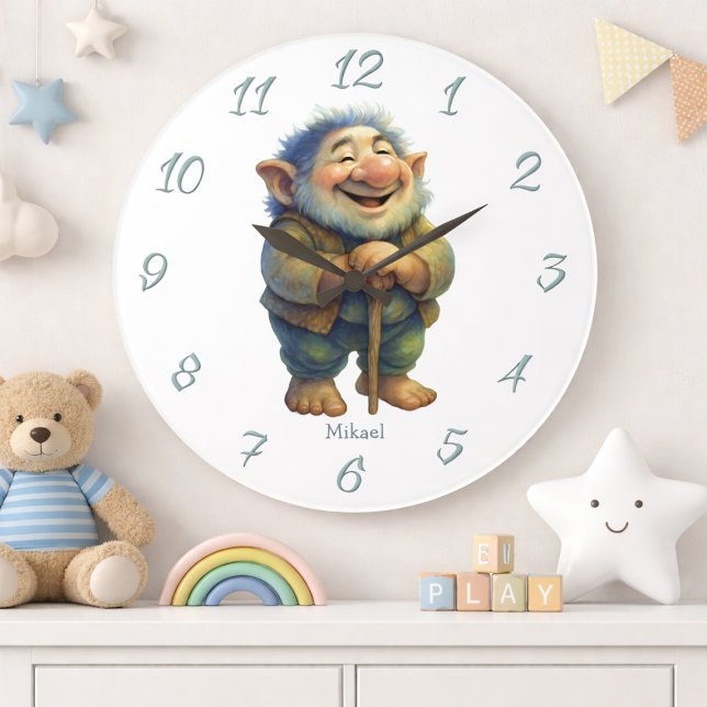 Reloj Redondo Grande Whimsical Troll Gnome Wall Decor Kids Custom Name  (Subido por el creador)