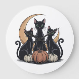 Reloj Redondo Grande Whimsigothtic Black Cats Pumpkin Moon Halloween Wa
