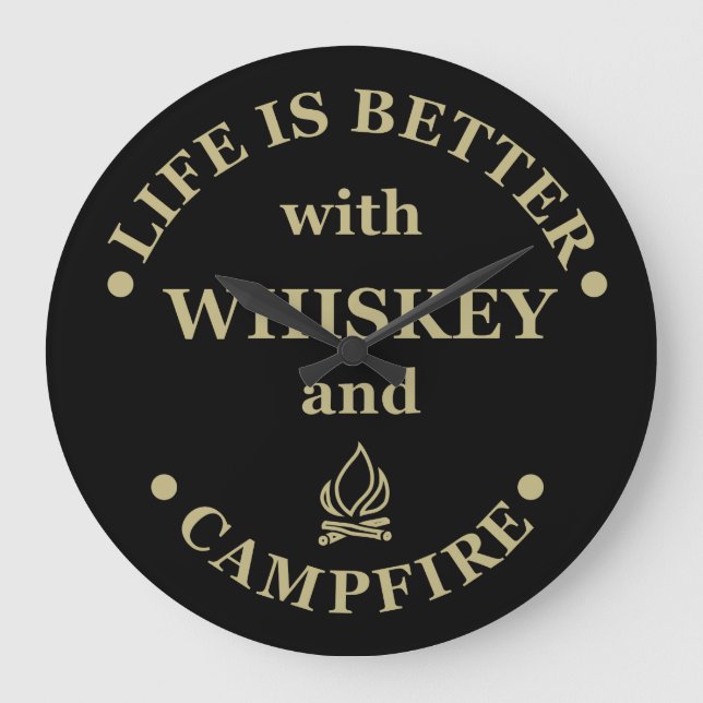 Reloj Redondo Grande Whiskey cita graciosos dichos de camping (Anverso)