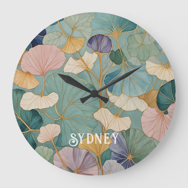 Reloj Redondo Grande Whispering Pastel Gingko (Anverso)