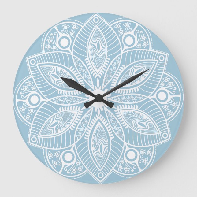 Reloj Redondo Grande White And Baby Blue Floral Lace Circle (Anverso)