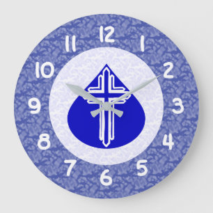 Reloj Redondo Grande White Cross Blue Teardrop White - Fondo azul