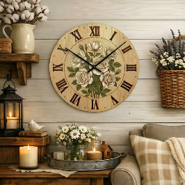 Reloj Redondo Grande White Garden Flowers Wall Clock