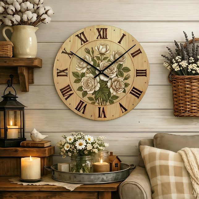 Reloj Redondo Grande White Garden Flowers Wall Clock (Subido por el creador)