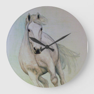 Reloj Redondo Grande White Horse Painting Acrylic Wall Clock
