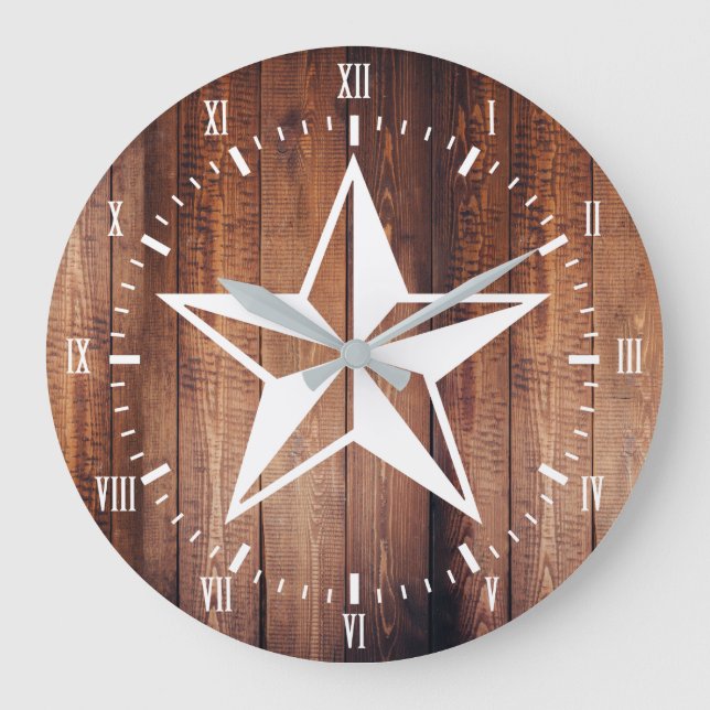 Reloj Redondo Grande White Nautical Star Barn Wood Planks (Anverso)