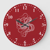 White octopus on dark red large clock