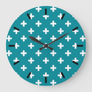 Reloj Redondo Grande White polka crosses on teal
