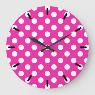 Reloj Redondo Grande White polka dots on fuchsia