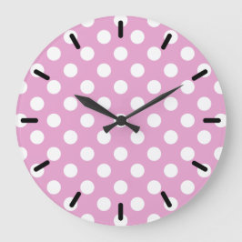Reloj Redondo Grande White polka dots on pale pink