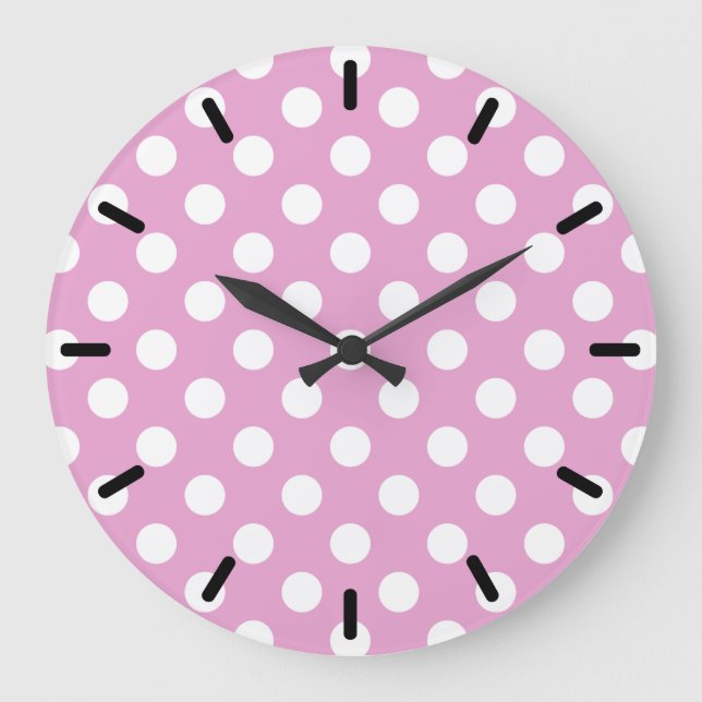 Reloj Redondo Grande White polka dots on pale pink (Anverso)