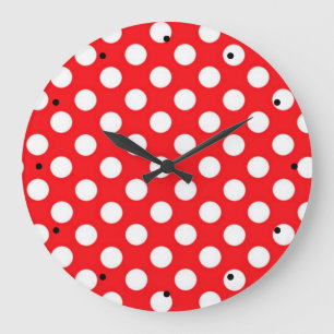 Reloj Redondo Grande White polka Dots On Red Background