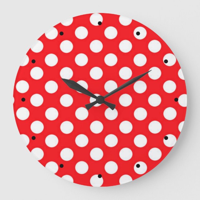 Reloj Redondo Grande White polka Dots On Red Background (Anverso)